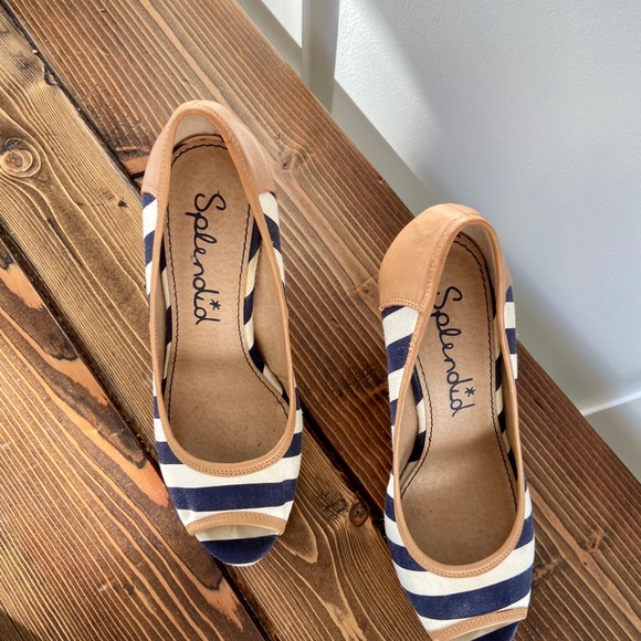 Splendid Striped Nautical Wedge Peep Toe Pump - Picture 3 of 8